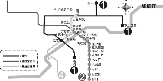 杭州地鐵1、2、4號(hào)線 部分線路示意圖 製圖 陳驍