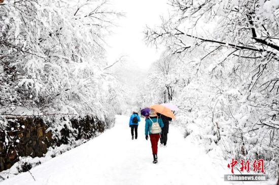 受寒潮影響，2017年3月12日，甘肅崆峒山景區(qū)迎來(lái)一場(chǎng)鵝毛大雪。徐振華 攝