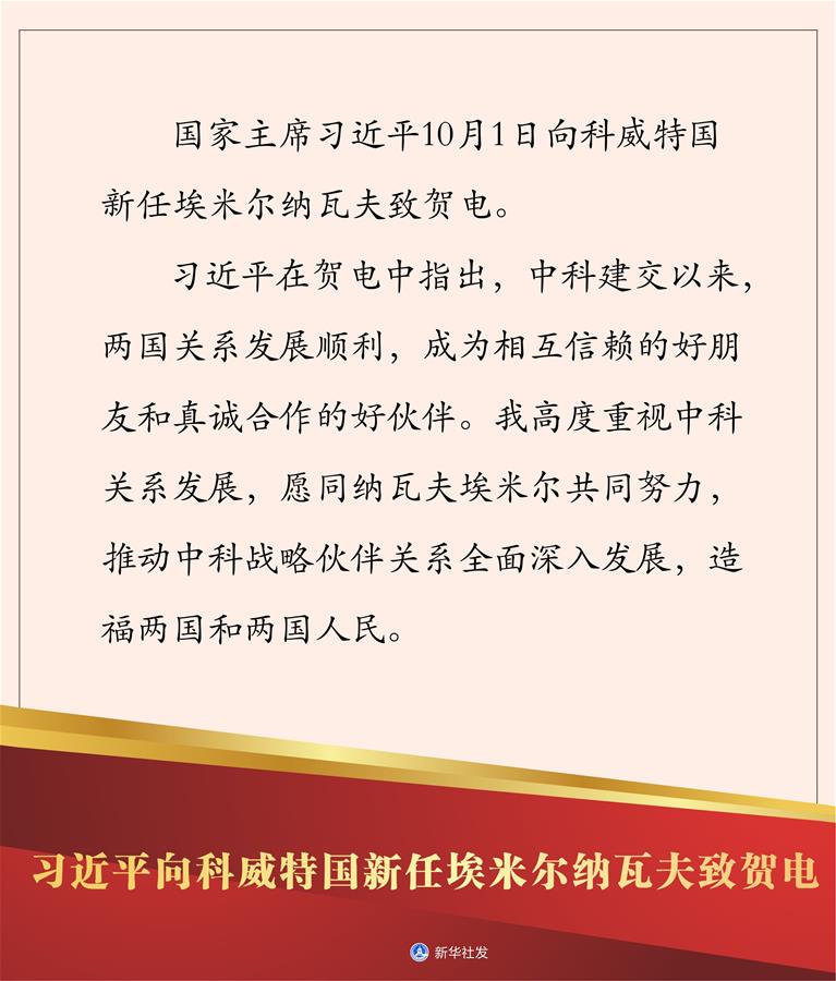 （圖表）〔國(guó)際〕習(xí)近平向科威特國(guó)新任埃米爾納瓦夫致賀電